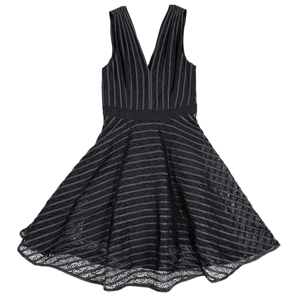 Yoana Baraschi Lace Dress NWT Womens 10 Black Faux Leather Fit Flare Cocktail